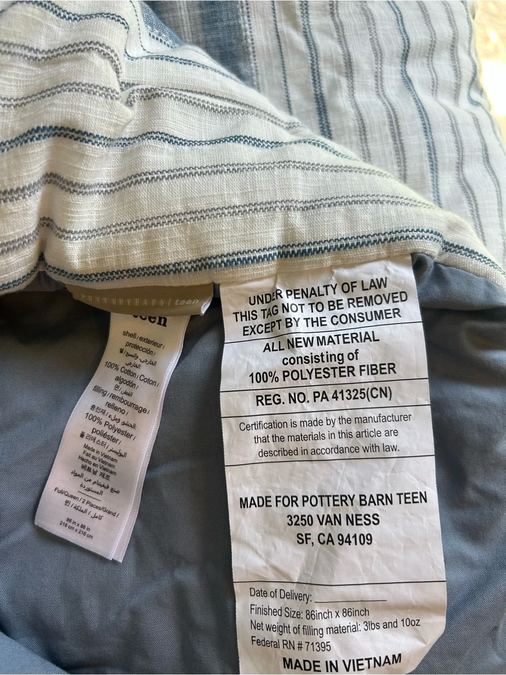 Pottery Barn Teen Sunwashed Stripe Quilt size Full/Queen NEW